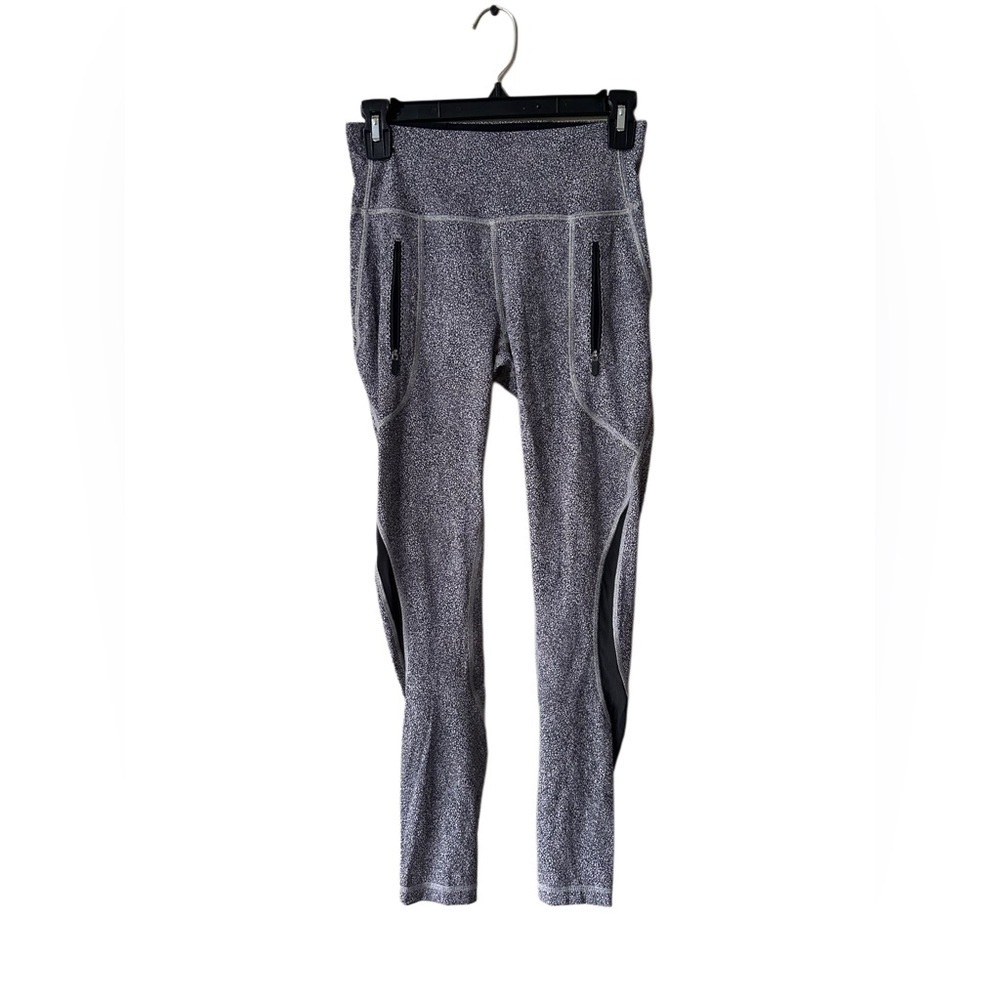 Lululemon Cement Print Patterned Leggings with Sheer Fabric Mesh Paneling